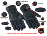 Men's rubber-knuckle leather motorcycle gloves features detail.