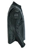 Daniel Smart Mfg. leather motorcycle jacket with reflective skulls side