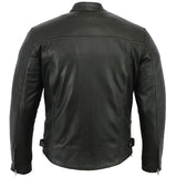 Men's leather scooter style motorcycle jacket back view