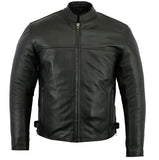 Men's leather scooter style motorcycle jacket front view