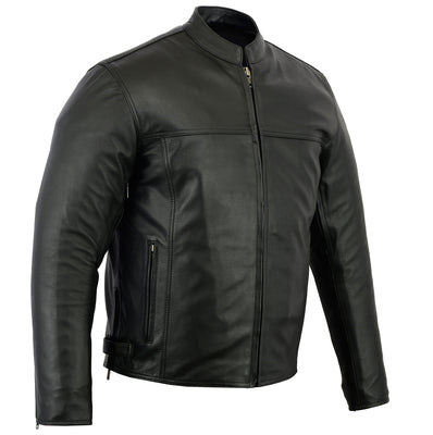 Daniel Smart Mfg. leather scooter-style motorcycle jacket front angle view