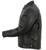 Men's leather scooter style motorcycle jacket side view