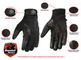 Lightweight leather and textile motorcycle gloves features detail