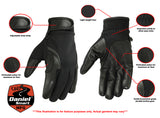 Daniel Smart Mfg. lightweight leather and textile motorcycle gloves model DS33 features