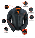 Men's lightweight leather motorcycle jacket DS742 features detail