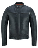 Men's lightweight leather motorcycle jacket DS742 front view