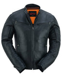 Men's lightweight leather motorcycle jacket DS742 front open view