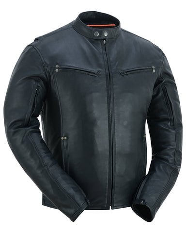 Men's lightweight leather motorcycle jacket DS742 front angle