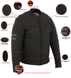 Men's textile all-season reflective motorcycle jacket features detail