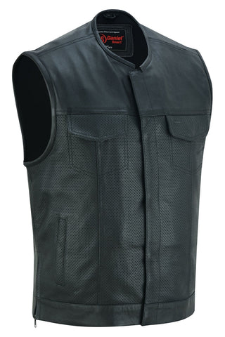 Men's perforated leather motorcycle vest front angle