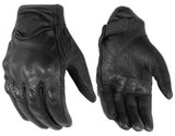 Men's sporty perforated leather motorcycle gloves with padded knuckles