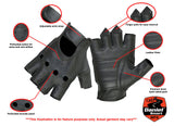 Men's premium fingerless leather motorcycle gloves DS62 features detail