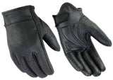 Men's short premium leather motorcycle cruising gloves DS48 features detail