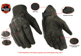 Men's sporty leather motorcycle gloves with hard knuckles features detail