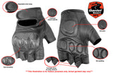 Fingerless leather motorcycle gloves with hard knuckles features detail