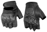 Fingerless leather motorcycle gloves with hard knuckles back and palm