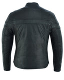 Men's sporty leather scooter style motorcycle jacket back view