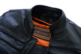 Men's sporty leather scooter style motorcycle jacket collar detail