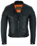 Daniel Smart Mfg. sporty leather scooter motorcycle jacket front unzipped view
