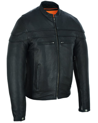 Daniel Smart Mfg. sporty leather scooter motorcycle jacket front angle view
