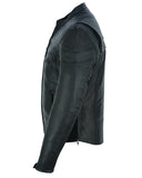 Men's sporty leather scooter style motorcycle jacket side view
