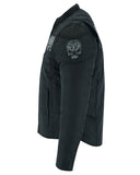 Men's textile biker jacket with reflective skulls side view