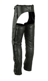 Daniel Smart Mfg. thermal lined deep pocket leather motorcycle chaps model DS405 back angle view