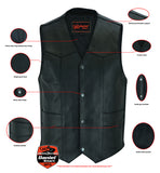 Daniel Smart Mfg. traditional leather motorcycle vest features view
