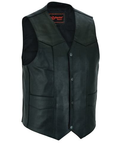 Daniel Smart Mfg. traditional leather motorcycle vest front angle view