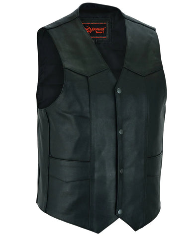 Traditional men's leather motorcycle vest front angle