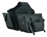 Lockable two-strap motorcycle saddlebag left side front angle