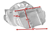 Two-strap quick release motorcycle saddlebag dimension detail