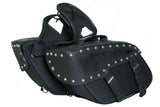 Two-strap quick release motorcycle saddlebag with stud detail DS313S side angle