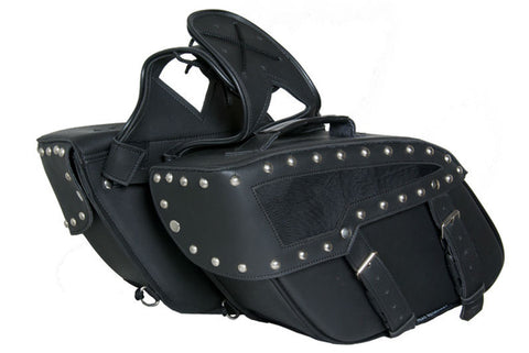 Daniel Smart Mfg. two-strap studded motorcycle saddlebag model DS313S angle view