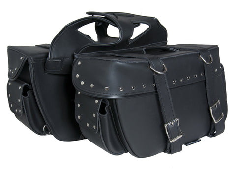Daniel Smart Mfg. two-strap studded motorcycle saddlebag model DS321S angle view