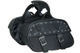 Two-strap quick release motorcycle saddlebag with stud detail DS342S side angle