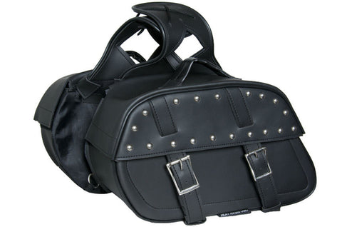 Daniel Smart Mfg. two-strap studded motorcycle saddlebag model DS342S angle view