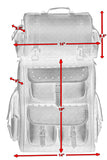 Motorcycle sissy bar touring pack with backpack straps and stud detail dimension detail