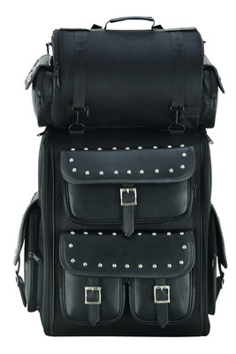 Daniel Smart Mfg. updated sissy bar touring bag with studs front view