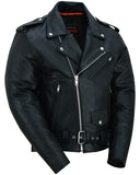 Front angle of live to rider embossed leather biker jacket with eagle