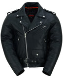 Front view of live to rider embossed leather biker jacket with eagle