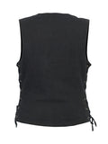Daniel Smart Mfg. women's black denim concealed carry motorcycle vest back view