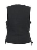 Women's black denim biker vest back