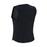 Women's classic black denim biker vest back angle