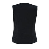 Women's classic black denim biker vest back