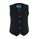 Women's classic black denim biker vest front