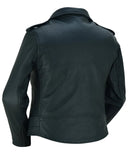 Women's plain-side fitted leather motorcycle jacket back angle