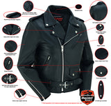 Daniel Smart Mfg. women's classic leather biker jacket DS850 features view