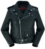 Women's plain-side fitted leather motorcycle jacket front