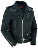 Women's plain-side fitted leather motorcycle jacket front angle